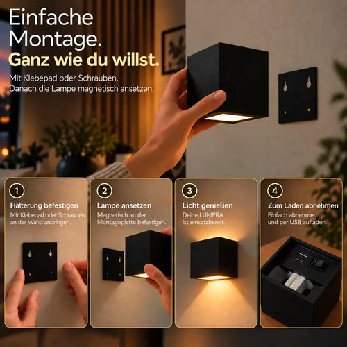 LUMERA Cube – Kabellose LED-Wandleuchte mit Magnetbefestigung & Akku